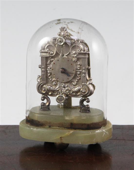 A 19th century Continental white metal desk timepiece, 4.25in.